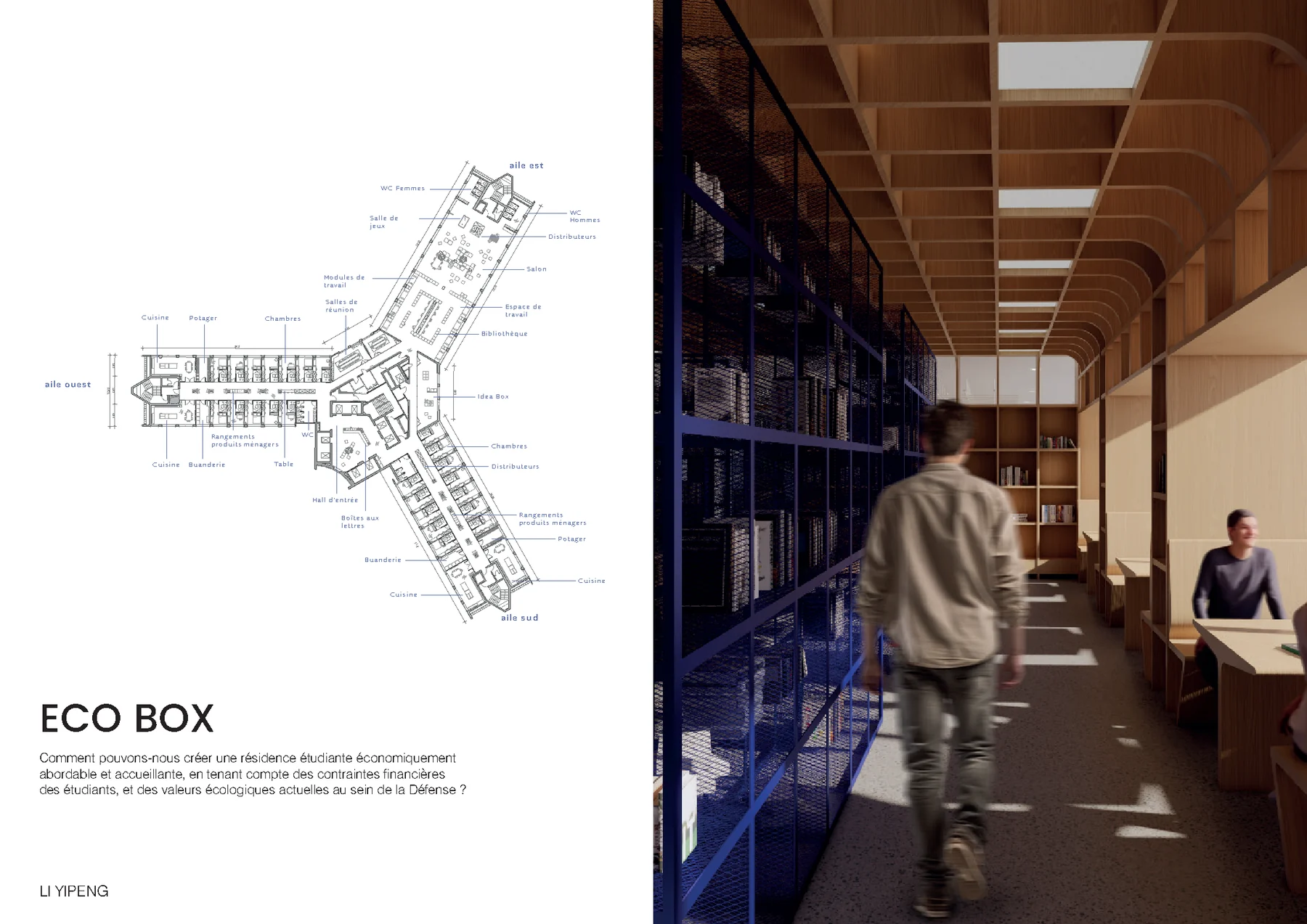 ECO BOX, plan général et bibliothèque