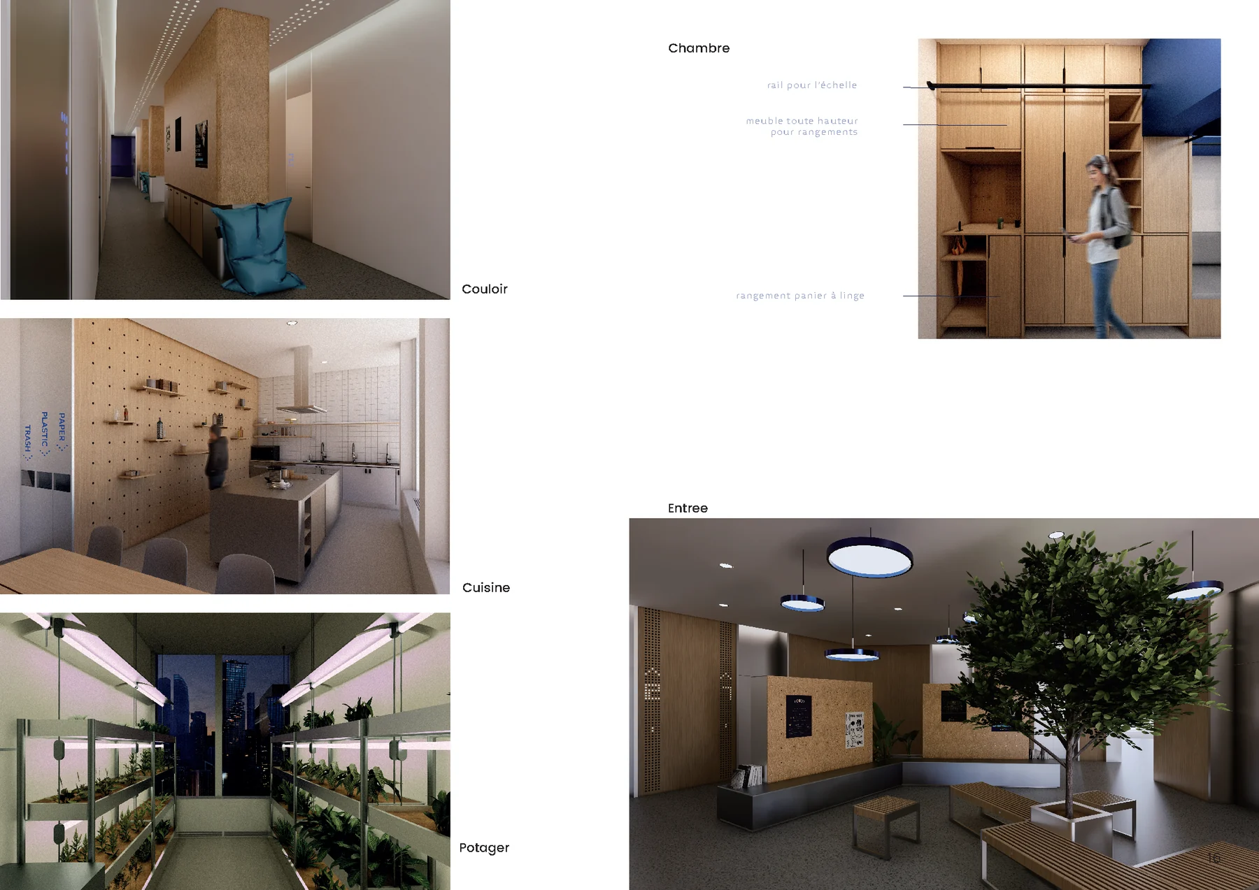 ECO BOX, détails chambre, cuisine et potager